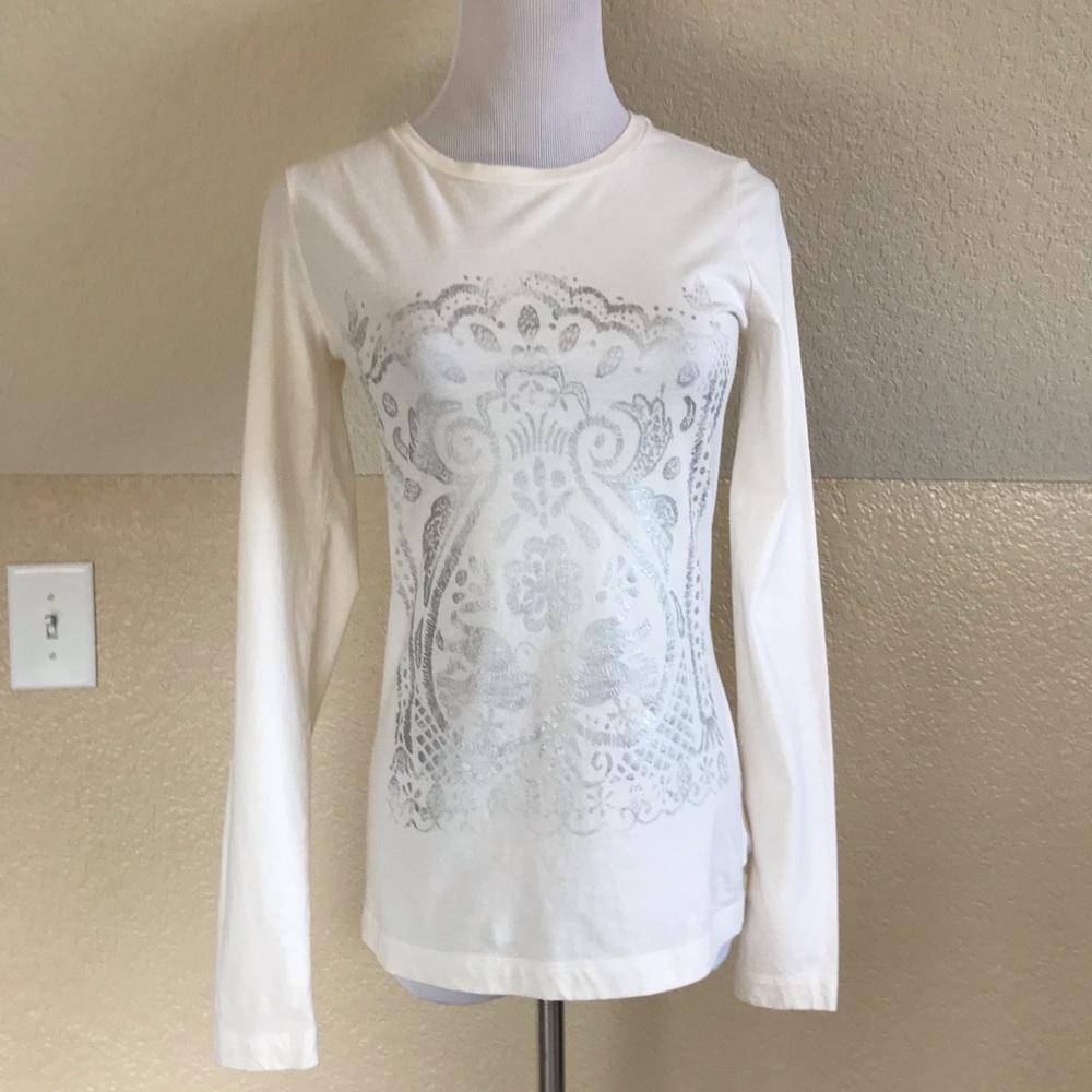 New! Eddie Bauer, Ivory & Silver Long Sleeve Tee!